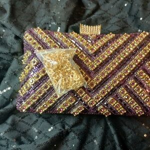 Purple and Gold Beaded Clutch